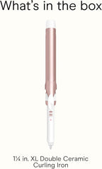 Conair Double Ceramic 1 ¼-Inch Long Barrel Curling Iron, 1¼-Inch Barrel Creates Loose Curls, Hair Curler for Use on Medium & Long Hair, White/Rose Gold