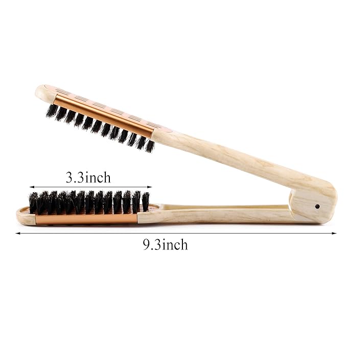 Aethland Boar Bristle Clamp Hair Brush, Double Sided Brush Clamp Straightener Hair Straightening Comb Styling Tools for Thick Coarse Hair- Smoothing and Straight Hair Styles（Golden ）