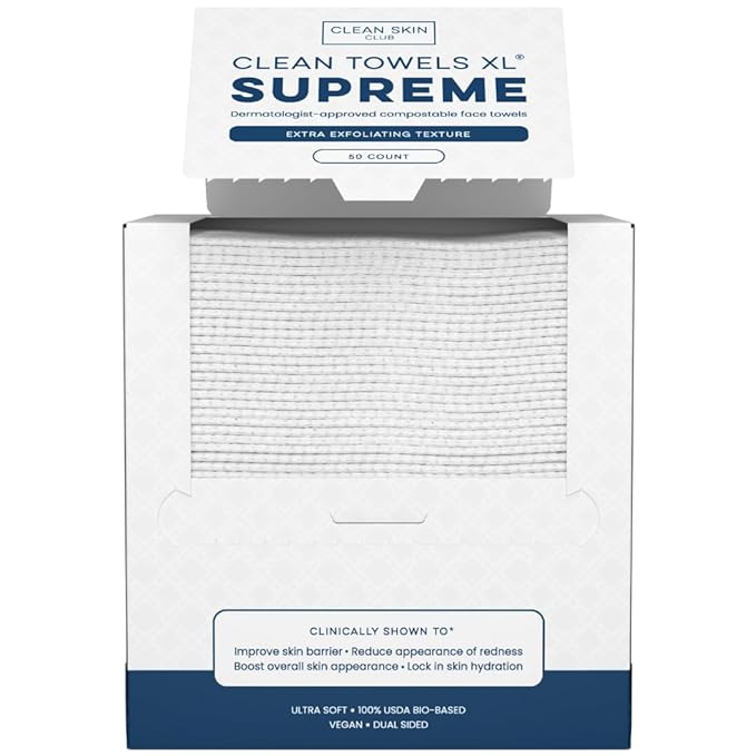 Clean Skin Club Clean Towels XL® Supreme, 100% USDA Biobased Face Towel by CLEANSKINCLUB