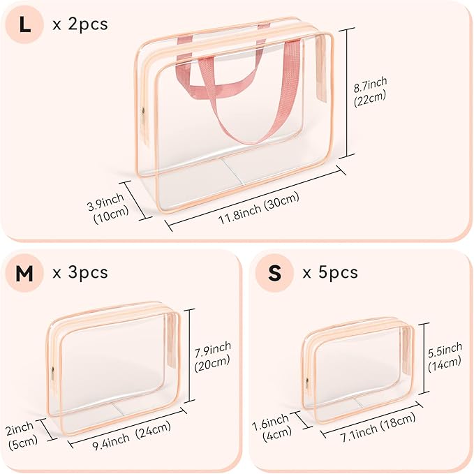 TISRATOK 10 PCS Clear Travel Makeup Toiletry Bag, Plastic PVC Cosmetic TSA - Image 2