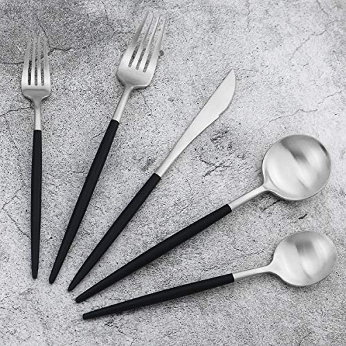 Black Handle Matte Silver Silverware Set (Service for 1 / Black Handle Silver)