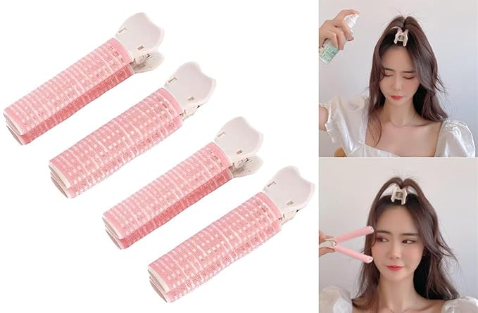 4PCS Pink Hair Rollers with Clip Volumizing Hair Root Clips Bangs Curler DIY Styling Accessories Tool Portable Volume Clip Self Grip Volume Hair Root, Care Styling Tools and Appliances