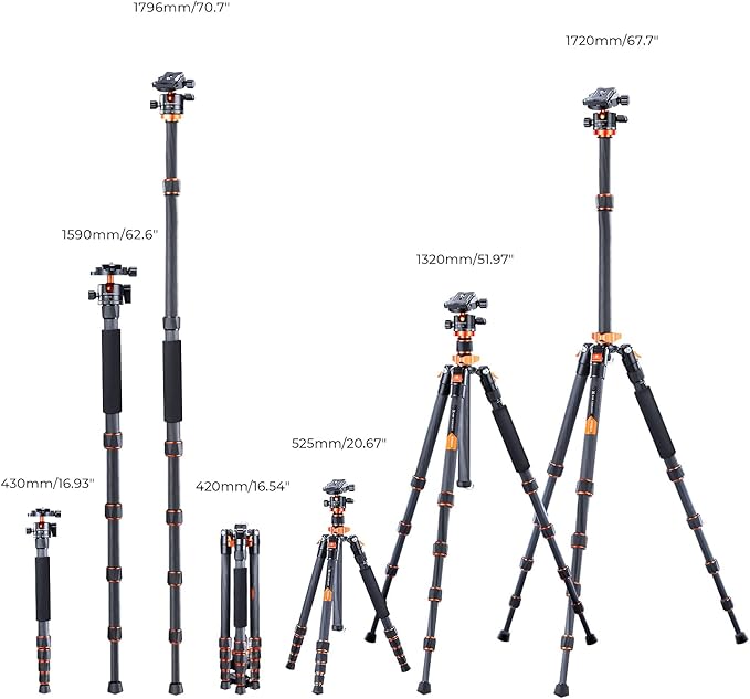 K&F Concept 68" Carbon Fiber Camera Tripod, Compact Tripods - Image 7