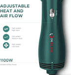IG INGLAM Hair Dryer Brush, 4-in-1 Detachable Blow Dryer Brush, Ionic Diffuser Hair Dryer & Styler Volumizer with Oval Titanium Barrel, One-Step Hot Air Blowout Styler, Dark Green