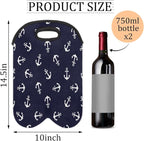 Nautical Anchors 2 Bottle Wine Carrier Tote Bag Insulated Wine Bottles Neoprene - Image 2