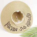 Big Straw Sun Hats for Women Floppy Foldable Roll up Beach Cap Sun Hat UPF 50+ Vacation Honeymoon Embroidered Hat (Ae Always on Vacay: Beige)