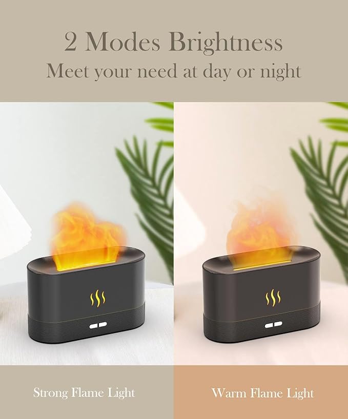 Essential Oil Diffuser Humidifer with Flame Light Effect, 180ml Air Diffuser for Essential Oils, Humidifiers for Bedroom with 2 Brightness, Auto-Off Function(White)