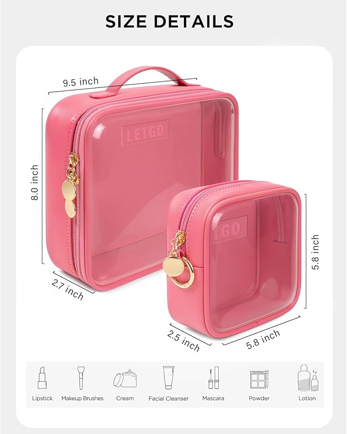 2 Pack Clear Toiletry Bag, Portable Travel Makeup Pouch - Image 2