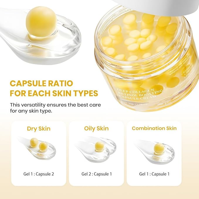 Deep Collagen Retinol Capsule Cream, 1.76 fl.oz - Golden Face & Neck Moisturizer with Hyaluronic Acid, Firming Hydrating Smoothing for All Skin Types
