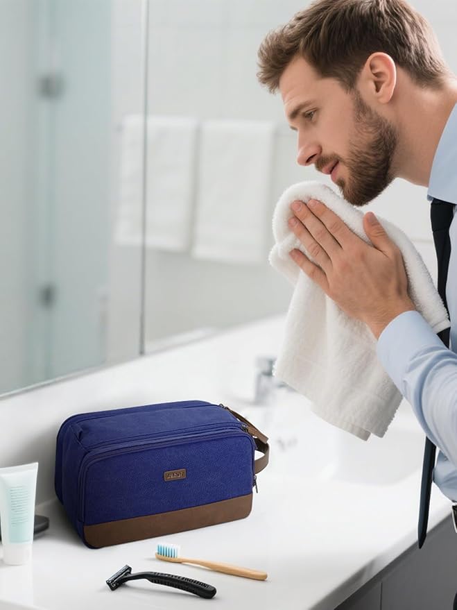 WANDF Toiletry Bag for Men Travel Toiletry Organizer Canvas and Leather Dopp - Image 5