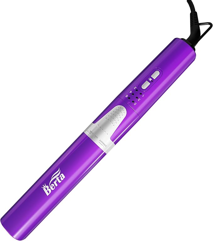 BERTA 2 in 1 Hair Straightener & Hair Curler, Professional Ceramic Flat Iron Ionic Curling Wand 1 inch, Temperature Adjustment 300-400℉ 6 Heat Settings