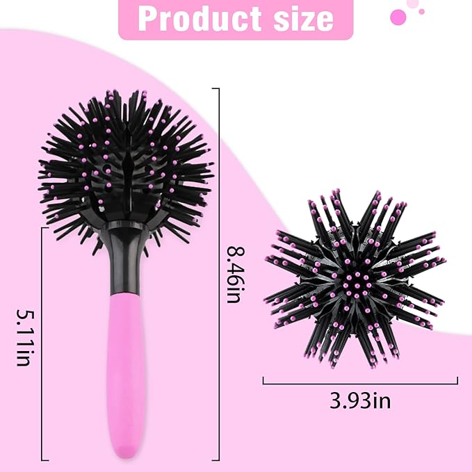 INVODA 3D Round Hair Brushes for Women Blow Drying Detangling Hairbrush 360 Degree Styling Brush for Thick Curly Hair Comb for Wet and Dry Hair (1 PCS)