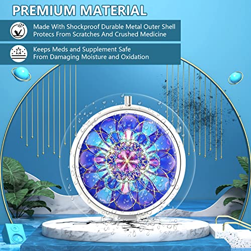 Pill Box 3 Compartment Small Pill Case Pill Organizer for Pocket or Purse (22-mandala Navy Blue / 1 piece)