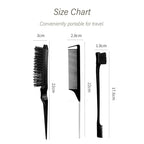 3-Piece Hair Styling Comb Set: Teasing Brush, Rat Tail Comb, Edge Brush for Women's Styling