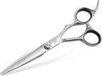 Fenice Peak Straight Hair Cutting Scissors 6.0'' Barber Haircut Shears with Sharp Razor Edge 440C Hair Scissors with Engraving Handle for Salon and Home User