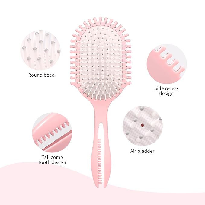 New Multifunctional Curly Hair Cushion Comb, 1Pc Oval New Air Cushion Comb WithHandle, Define Styling Brush,DetanglingHair Brush, Professional Hairstyle Comb, BouncingHair Brush (White Pink)