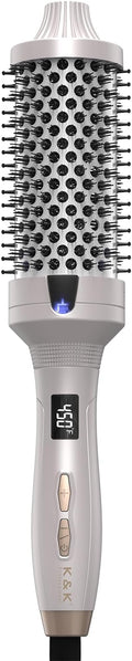 K&K Thermal Brush Heated Round Brush - Blowout Look Volumizer with 1.7 inch Heated Round for Hair Styler Tool Hair Straightener and Curler 2 in 1 Dual Voltage Temperture Contronal (Silver, 1.7 Inch)