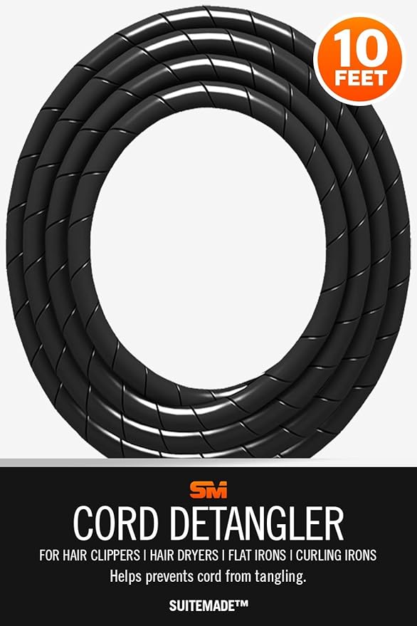 CORD DETANGLER for Clippers, Curling Irons, Hair Straighteners & Blow Dryers (10-Feet, Black)