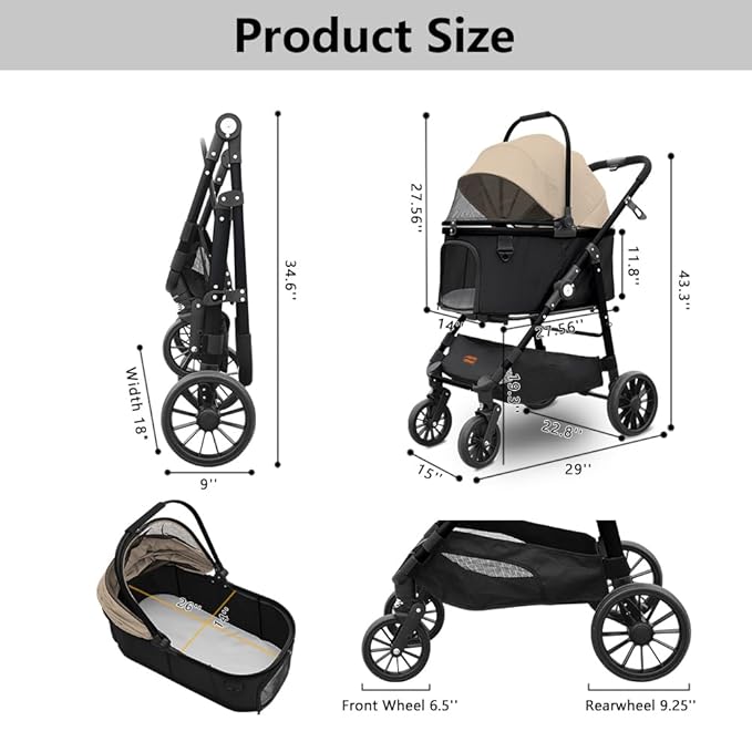 Dog Cat Stroller, Foldable 4 Wheels Dog Stroller - Image 6