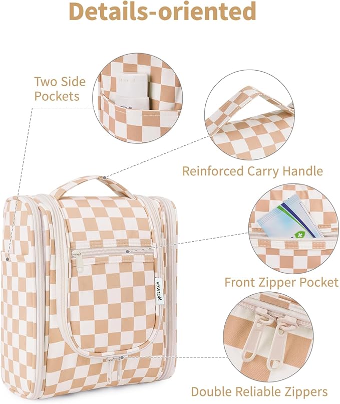 Narwey Small Checkered Hanging Travel Toiletry Bag - Image 7
