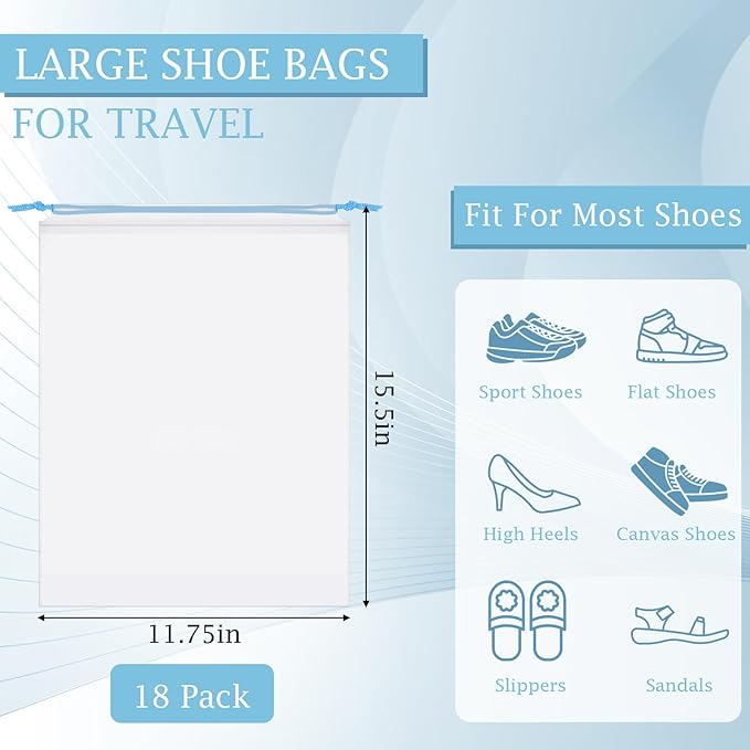 18 Pack Shoe Bags for Travel, 15.7" x 11.8" Clear Travel Shoe Bags for Packing - Image 2