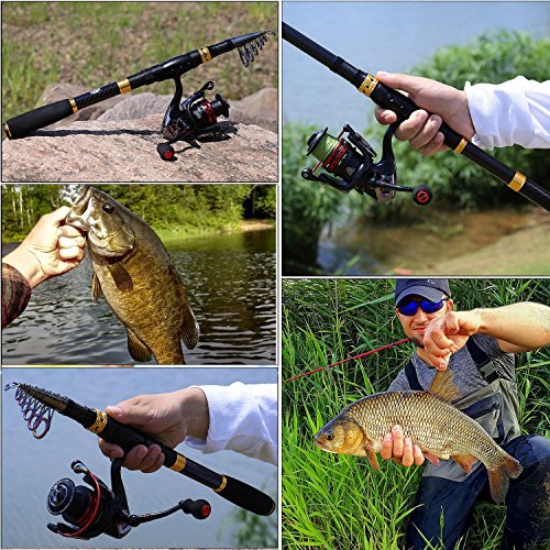 Fishing Rod Combos with Telescopic Fishing Pole Spinning Reels Fishing Carrier Bag for Travel Saltwater Freshwater Fishing (5.91 ft / B-full Kits With Carrier Case-style 2)