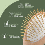 Uffy Acubrusher – Bamboo Bristle Gua Sha Hair Brush - Ergonomic Scalp Massager for Dandruff & Hair Growth, Suitable for All Hair Types - Ideal Gift Choice in Beech Wood