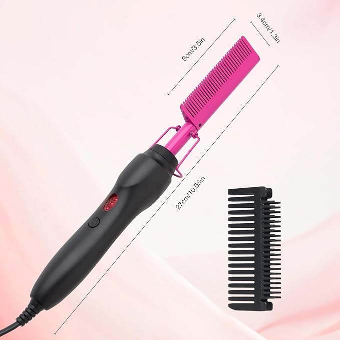 Hair Straightener, Electric Hot Comb Hair Straightener Brush with Ceramic Heater Surface, Fast Heating, Dual Voltage, Adjustable Temperature for Natural Black, Curly, Frizzy Hair & Beard