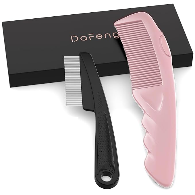 2PC Dandruff Comb Fine Tooth Scalp Detox Comb Lice Stainless Steel Scalp Detoxing Hair Brush Tool Hair Care for Women, Men & Kids (Pink)