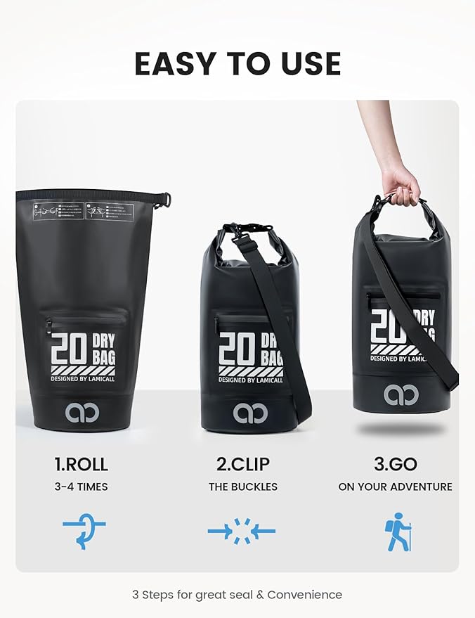 Lamicall Dry Bag Waterproof Backpack - 5L/10L/20L/30L/40L Roll Top Waterproof - Image 6