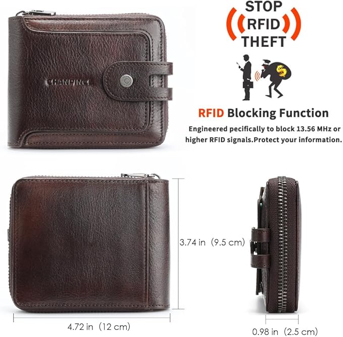 Men's brand buckle driver's license zipper genuine leather wallet, large - Image 2