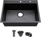 COMLLEN 33"x22"x9" Black Drop In Kitchen Sink, Top Mount SUS304 Stainless Steel by Comllen