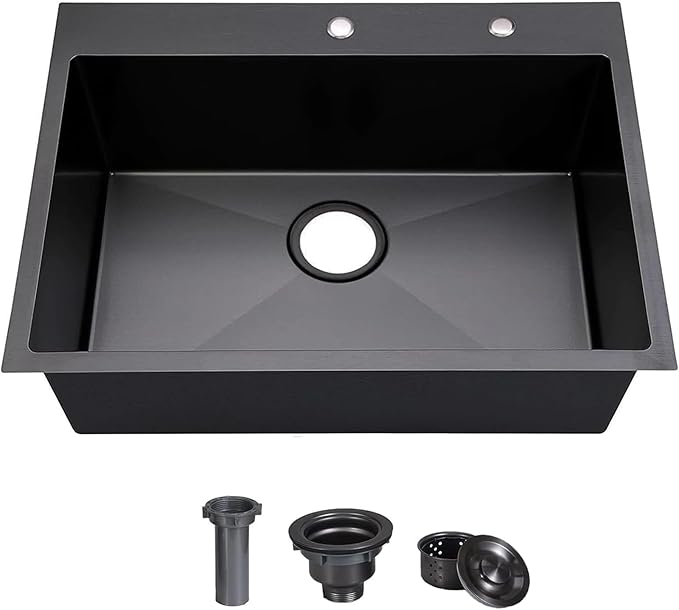 COMLLEN 33"x22"x9" Black Drop In Kitchen Sink, Top Mount SUS304 Stainless Steel by Comllen