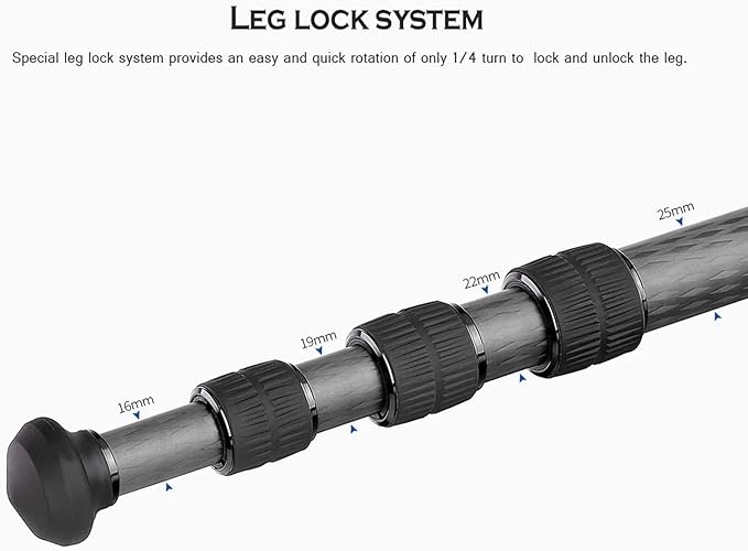 Leofoto 47" Lightweight Carbon Fiber Travel Tripod, Professional Compact Tripod - Image 4
