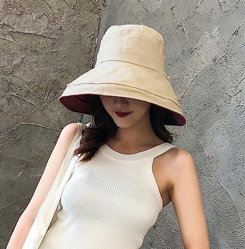 Women Summer Wide Brim Sun Hat Bucket Fishing Hats UV Protection (One Size / Lant001-jiaotang)