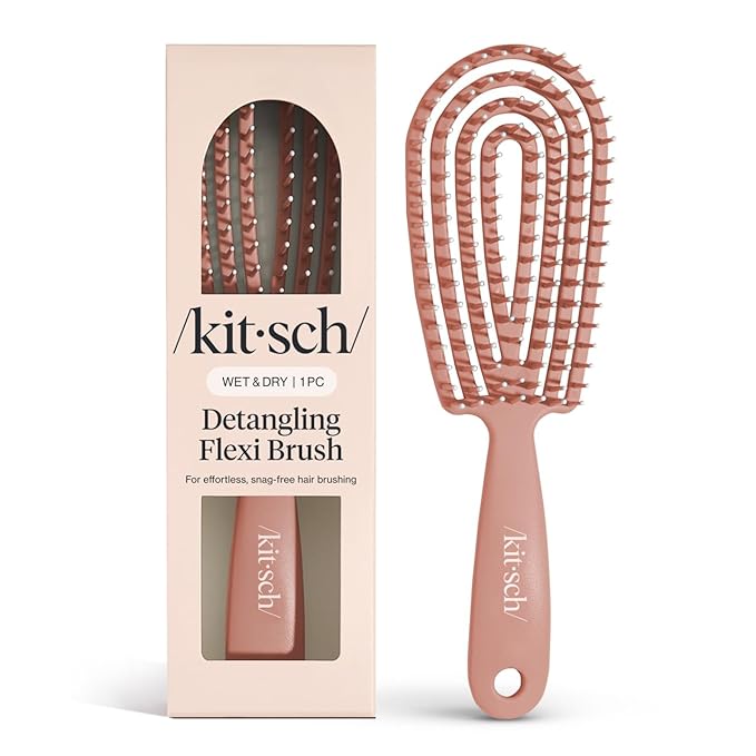 Kitsch Hair Brush Detangler – Flexi Flow Hair Brush for Women, Men & Kids | Detangling Brushes for Curly Hair with Bendable Frame, Bounce Curl Defining Brush for Wet or Dry Strands - Terracotta