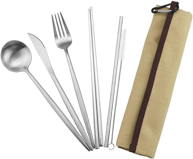 Gugrida Reusable Travel Utensils, 7 Pieces Portable 18/10 Stainless Steel by Gugrida