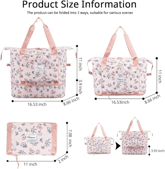 Large Capacity Foldable Travel Bag Expandable Portable Carry on Bag Dry&Wet - Image 2