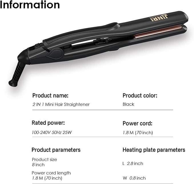JINRI 0.8 Inch Hair Straightener Titanium Plate Medium-Sized Flat Iron,Perfect Travel Size Hair Straightener Dual Voltage