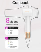 Hair Dryer, High-Speed Ionic Low Noise Blow Dryer with Brushless Motor for Fast Drying, Thermo-Control Quiet Compact Hair Blow Dryer with Magnetic Diffuser for Curly Hair for Home Travel Salon