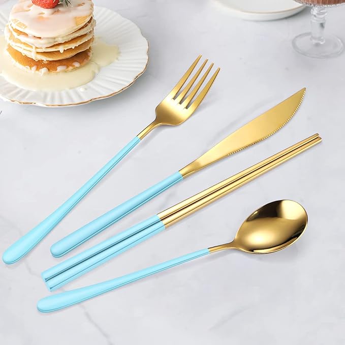 AARAINBOW 6 Pieces 18/8 Stainless Steel Flatware Set Portable Reusable Cutlery - Image 5