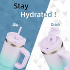 30 oz Tumbler with Handle and 2 Straws, 2 in 1 Lid Insulated Water Bottle - Image 2