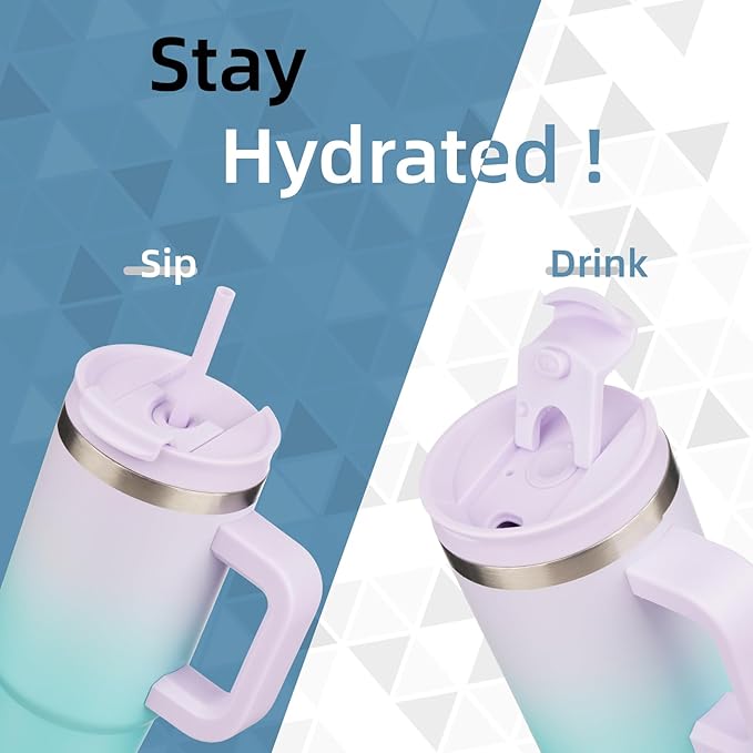 30 oz Tumbler with Handle and 2 Straws, 2 in 1 Lid Insulated Water Bottle - Image 2
