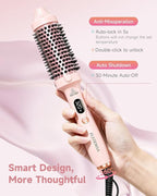 Thermal Brush, FLYZEMAA 1.5 Inch Heated Round Brush for Long Dry Hair, Heated Brushes Straightener with 3 Temp Settings, Blowout Brushes for Curling & Volumizing, Anti-Scald Nylon Bristles(Pink)