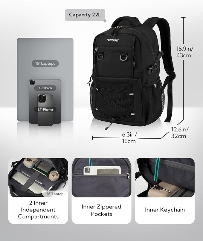 WATERFLY Travel Hiking Casual Backpack: 22L Lightweight Everyday Outdoor City - Image 3
