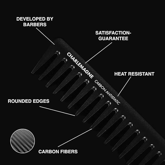 Charlemagne Wide Tooth Comb Men - 19 cm - Detangle Knots With Detangler Comb - Add Volume & Texture - Style Slick Back Hair with Styling Tool
