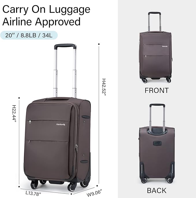Hanke 20 Inch Expandable Carry On Luggage 22x14x9 Airline Approved Softside - Image 2