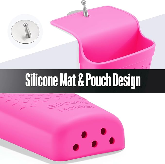 2 Pack Heat Resistant Silicone Hair Iron Mat and Pouch,Portable Travel Hair Straightener Mat and Holder for Hair Styling Tools.(Hot Pink)
