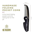 Kent 87T Black Graphite Handmade Folding Pocket Comb for Men, Fine Tooth Hair Comb Straightener for Everyday Grooming Styling Hair, Beard or Mustache, Saw Cut Hand Polished, Made in England (3 Pack)