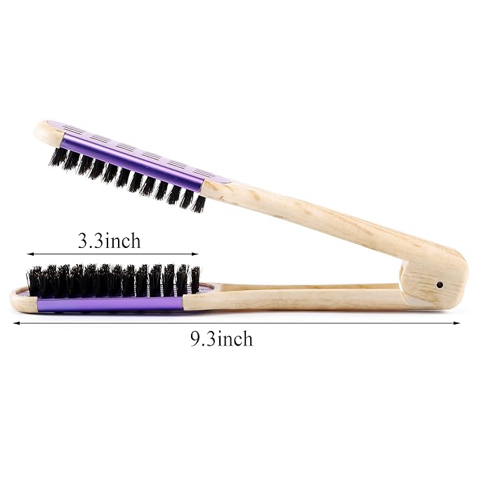 Aethland Boar Bristle Double-Sided Straightening Brush and Comb for Thick, Coarse Hair - Smoothing and Styling Tool (Purple)